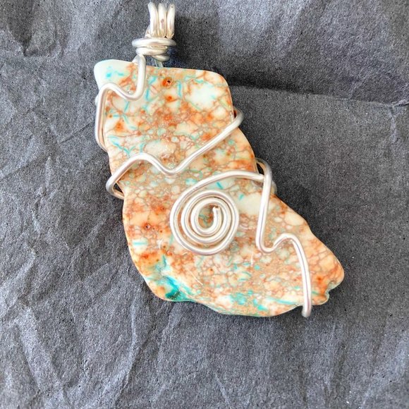 Green Dyed Imperial Jasper (Gemstone) Wire Wrapped Pendant - Picture 1 of 7